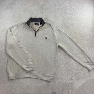 Chaps Men's 1/4 Zip Pullover Cream Sweater Size Large Mock Neck
